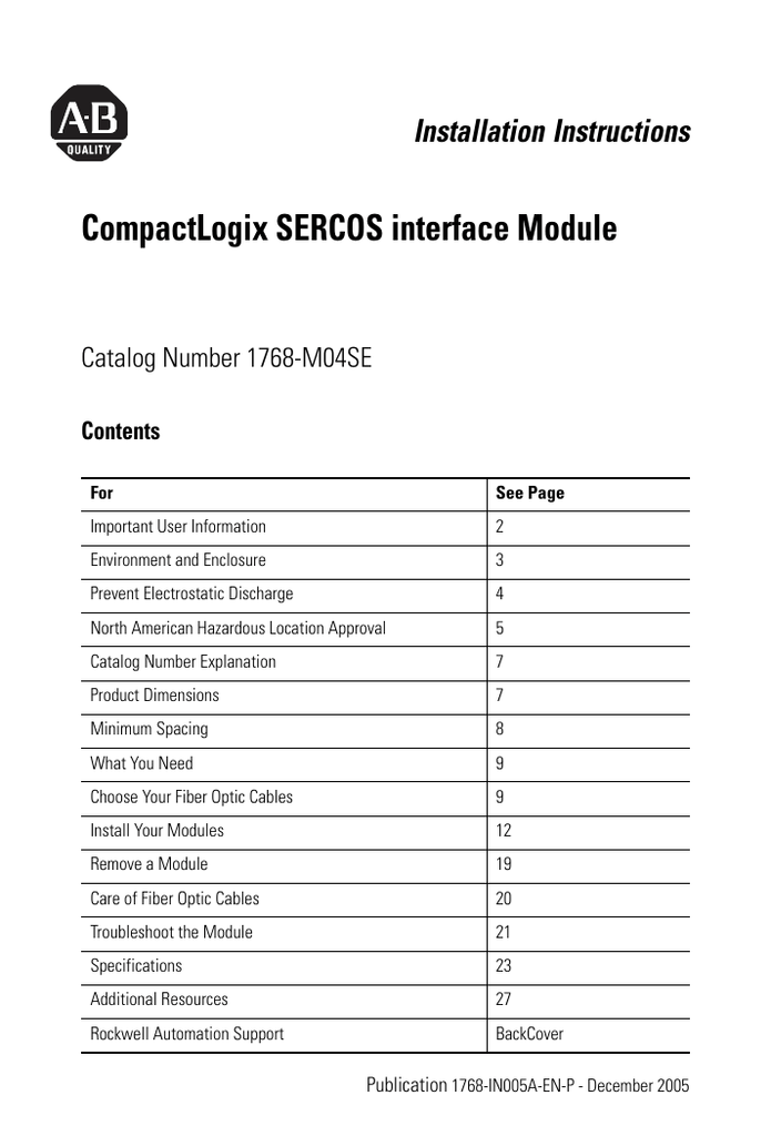 CompactLogix SERCOS interface Module | Manualzz