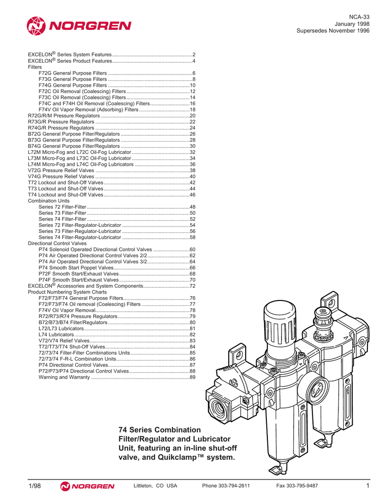 74 Series Combination Filter Regulator And Lubricator Unit Manualzz