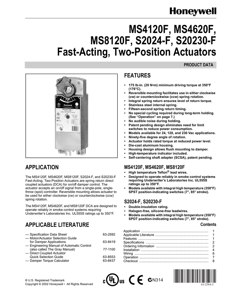 Honeywell Two Position Direct Coupled Actuator Wiring Diagram - Wiring