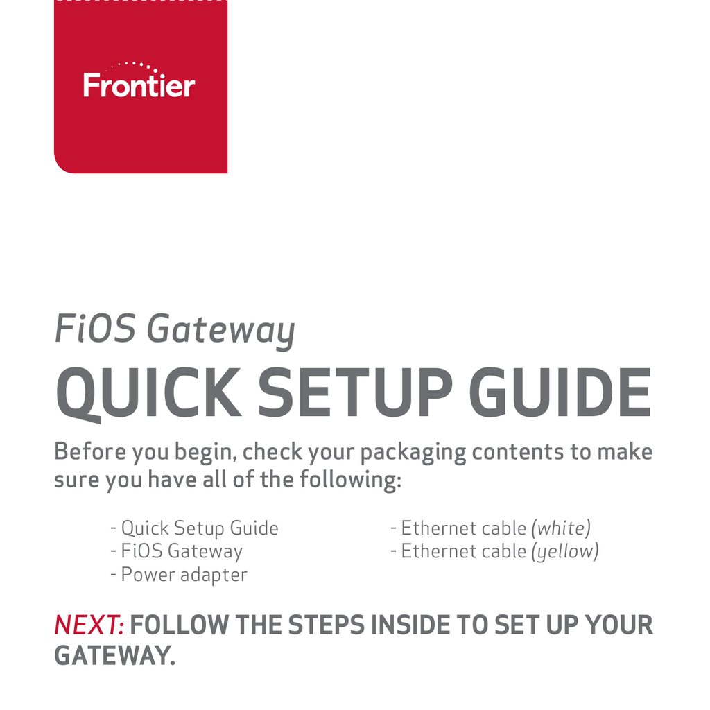 FiOS Gateway QUICK SETUP GUIDE | Manualzz