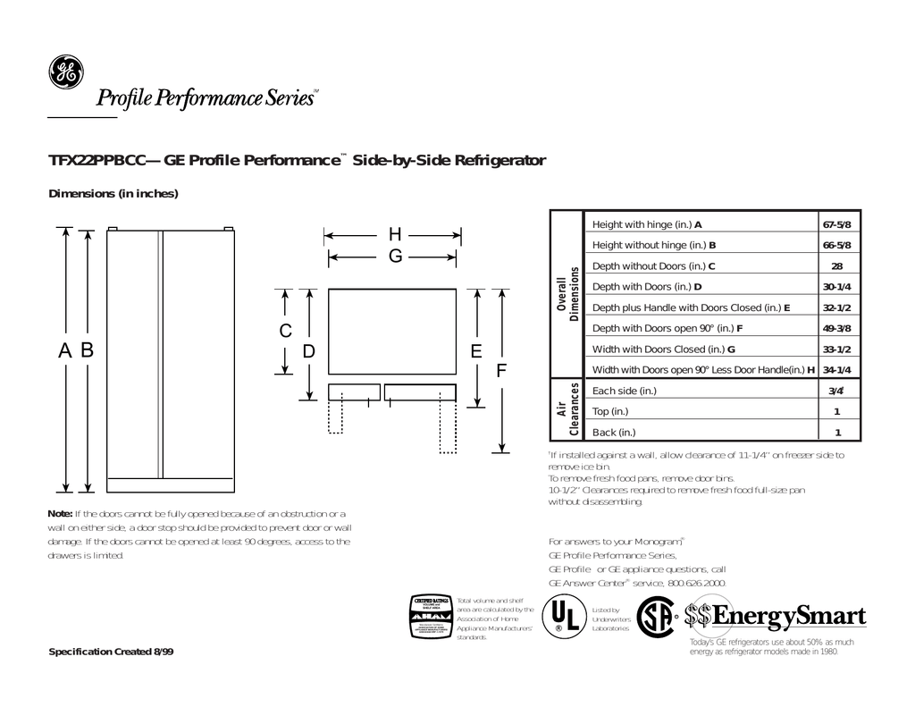 TFX22PPBCC—GE Profile Performance™ SidebySide Manualzz