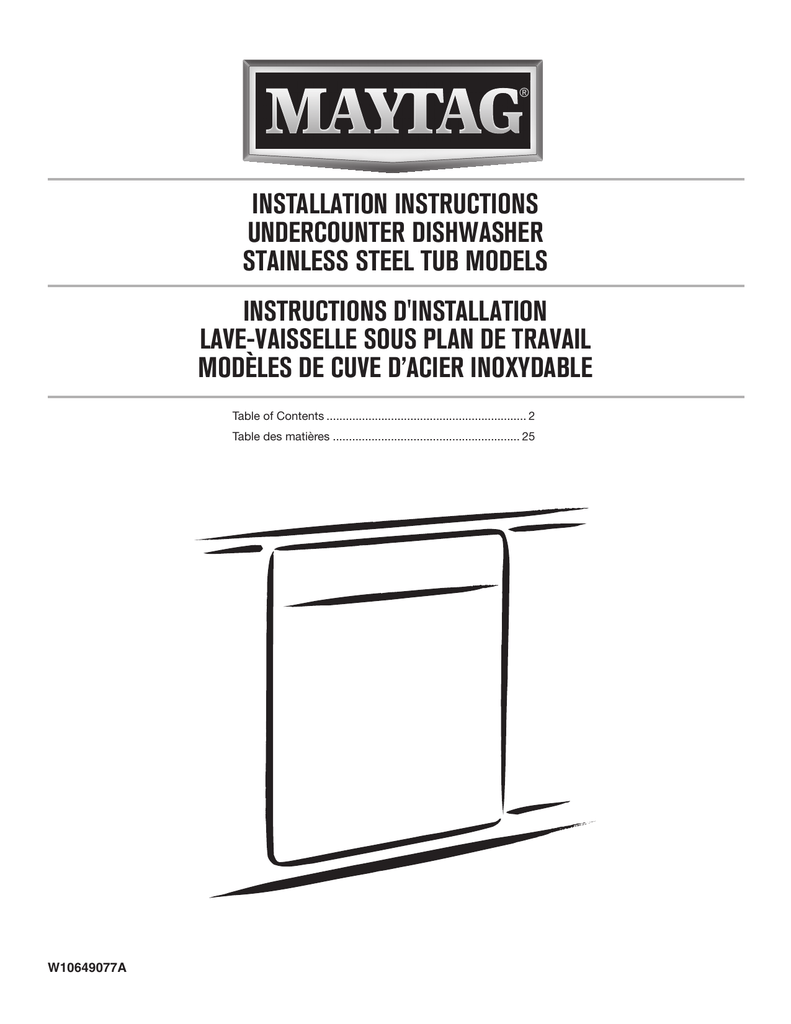 Maytag MDB8959SBBK Jetclean Plus Installation Instructions Manual