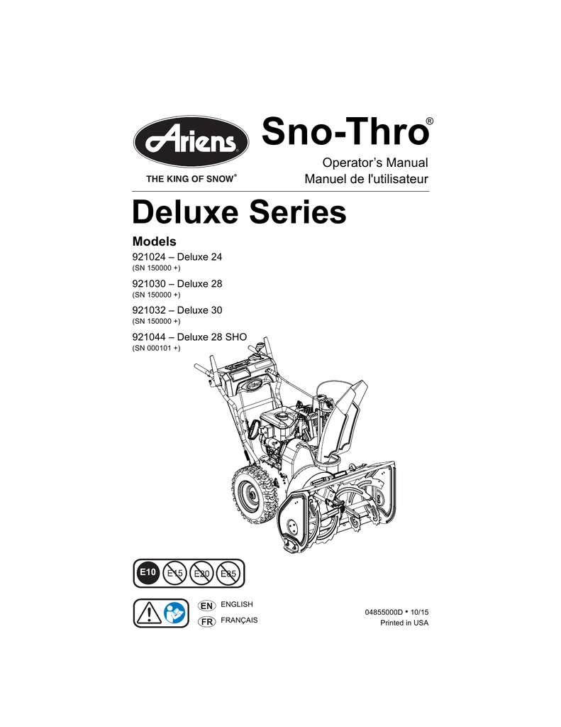 Ariens Deluxe 28`` SHO Operator`s Manual Manualzz