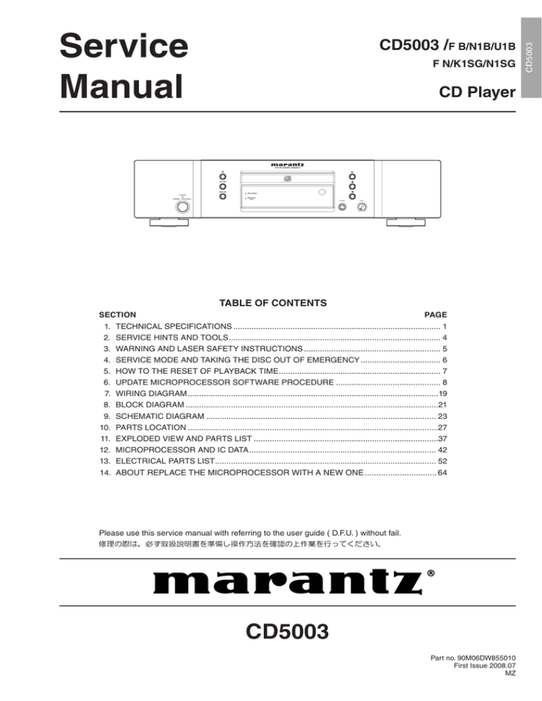 Service Manual CD Player CD5003 /FB/N1B/U1B | Manualzz