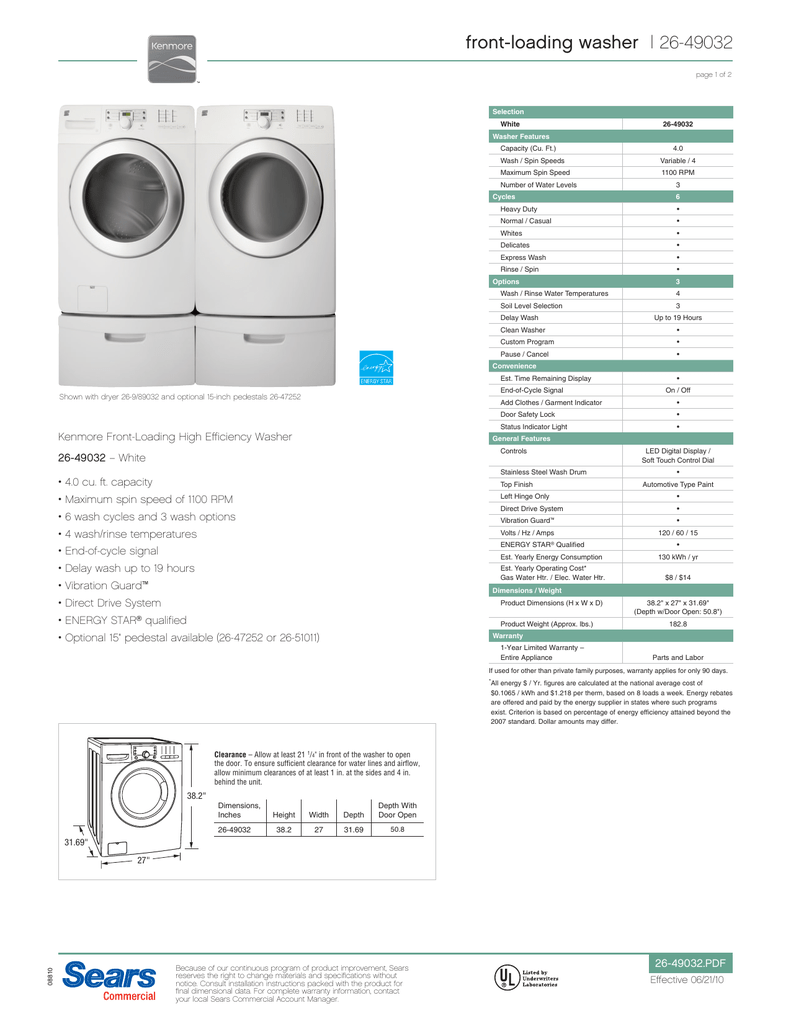 Front Loading Washer 26 49032 Manualzz