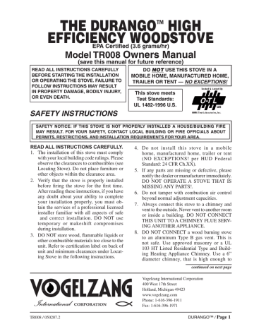 Vogelzang International TR008 Owner's Manual | Manualzz