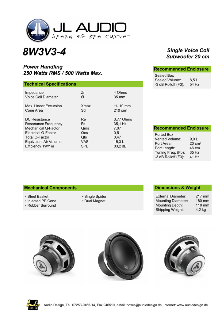 Datenblatt Woofer Jl Manualzz