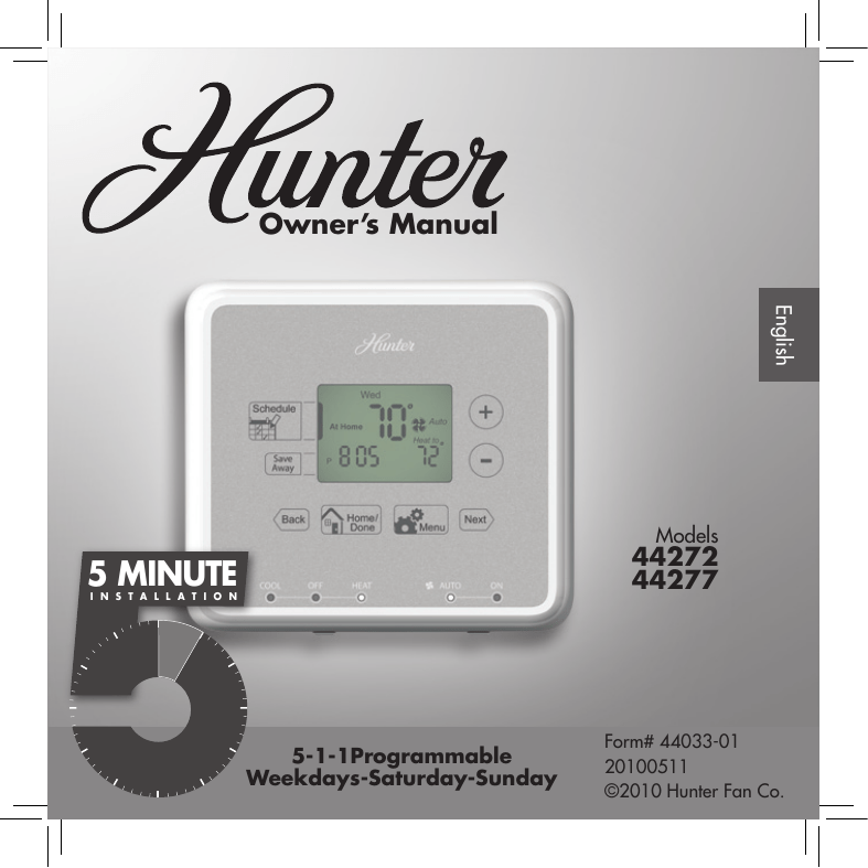 Hunter 44272 Thermostat Owner's Manual Manualzz