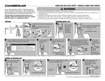 114a3926 wireless keyless entry models 940ev and | Manualzz