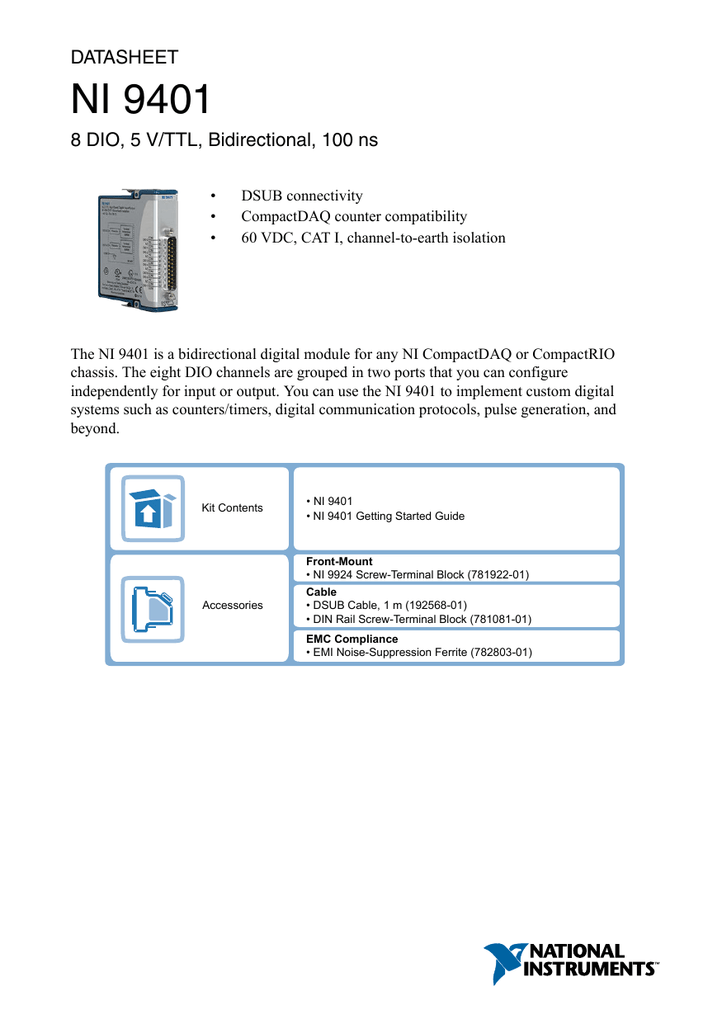 NI 9401 Datasheet - National Instruments | Manualzz