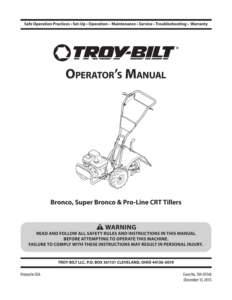 Troy-Bilt Bronco Tiller User manual | Manualzz