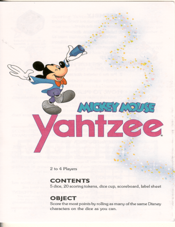 Details about   VTG Disney Mickey Mouse Yahtzee 1988 Replacement Board Instructions Cup Dice 