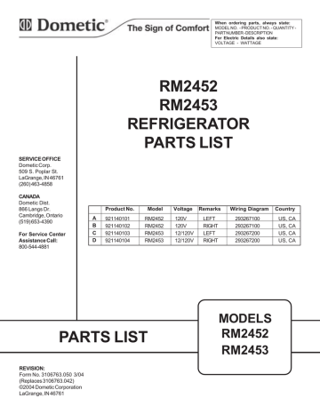 3-26-04 RM2452 and RM2453 Refrigerator Parts List | Manualzz