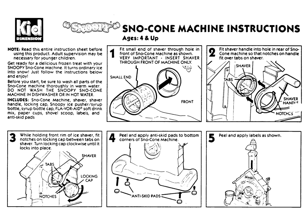Snoopy Snow Cone Machine (1992) Instructions Manualzz