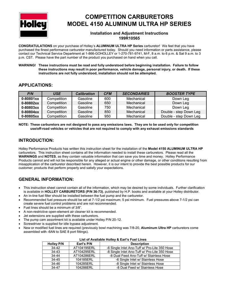 Holley Air Bleed Size Chart