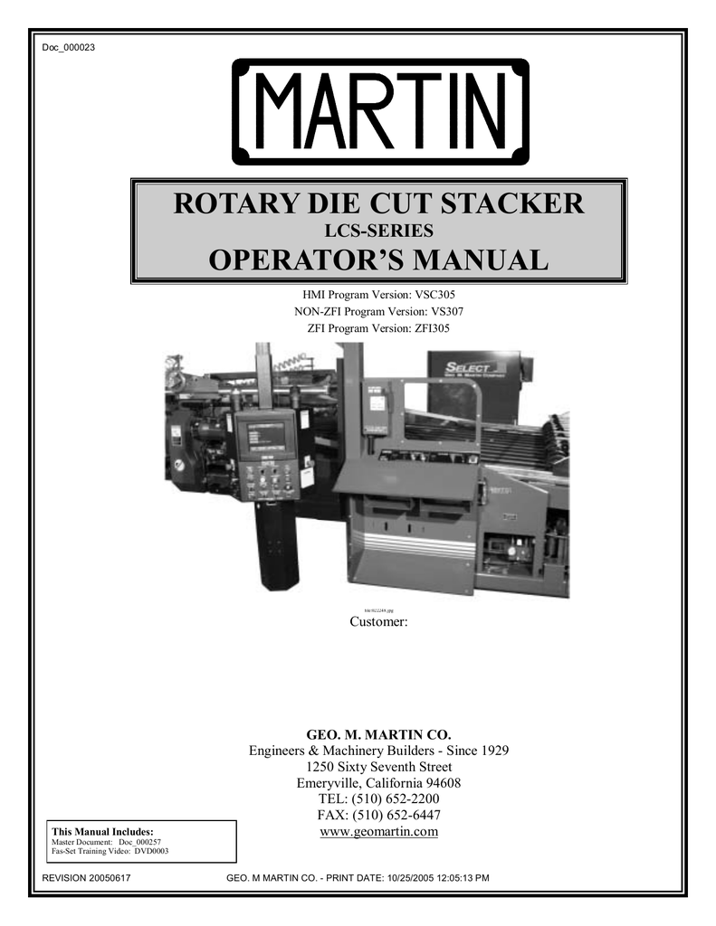 rotary die cut stacker operator`s manual Manualzz