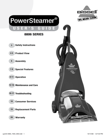 Bissell 8806 Series Power Steamer Owner's Manual | Manualzz