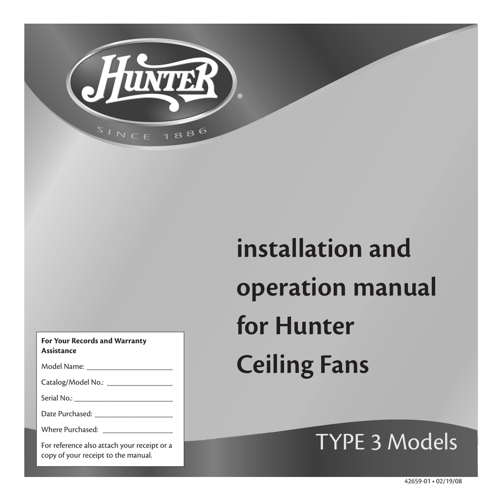Hunter Fan 27585 Ceiling Fan Owner's Manual Manualzz