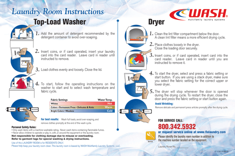Laundry Room Instructions WASH Multifamily Laundry Systems Manualzz