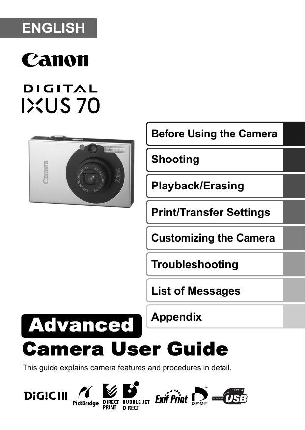 Canon DIGITAL IXUS 70 User manual Manualzz