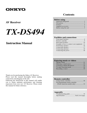 ONKYO TX-DS494 Instruction manual | Manualzz