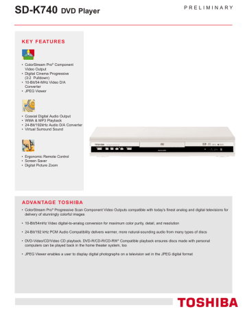 Toshiba SD-K740 DVD & Blu-ray Specification | Manualzz