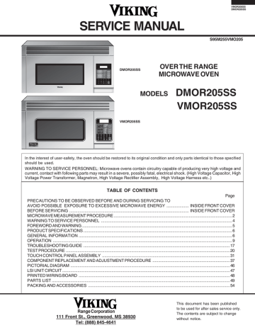 Viking VMOR-DMOR205 Microwave Owner's Manual | Manualzz