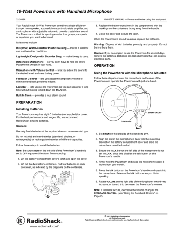 Radio Shack 32-2038a Owner's Manual 