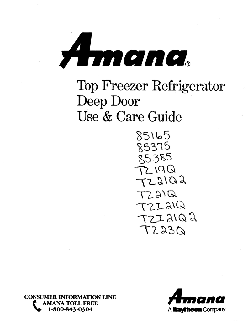 Amana Refrigerator Repair Manual Manualzz