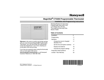 Honeywell Ct3200 Thermostat User Manual Manualzz