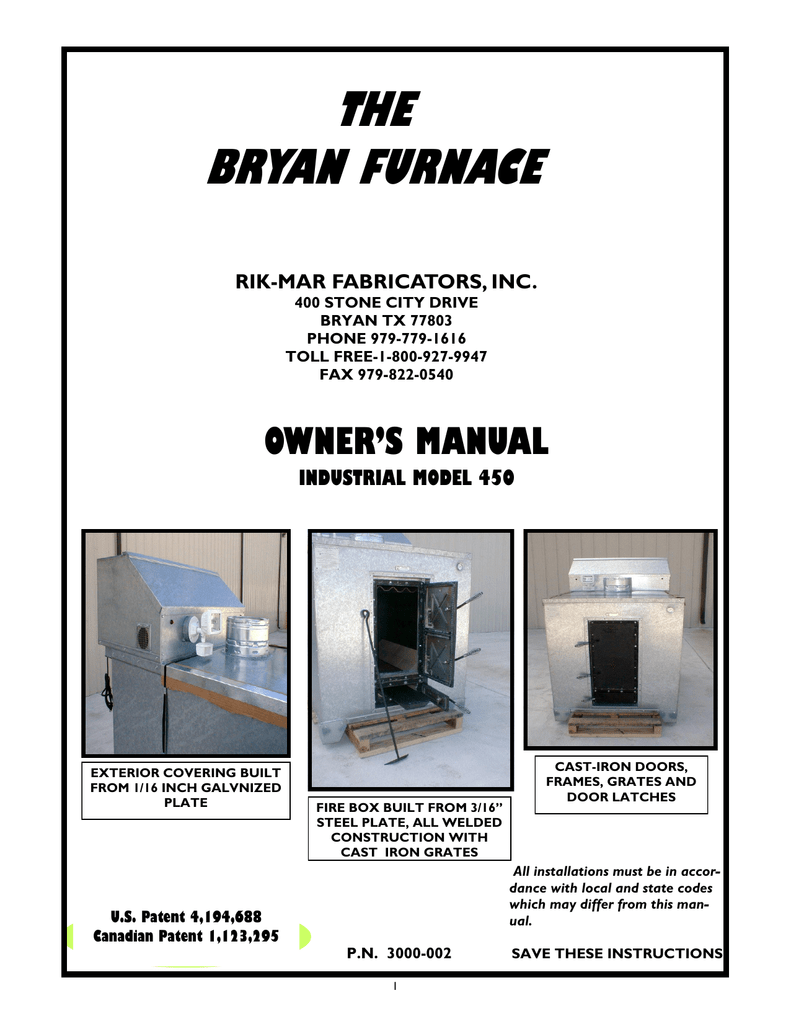 bryan construction bryan tx on The Bryan Furnace Rik Manualzz