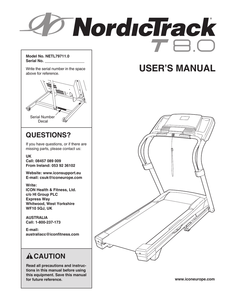 Nordictrack t 2025 7.0 treadmill manual