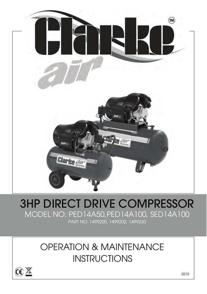 Clarke 3HP Direct Drive Air Compressor Manual | Manualzz