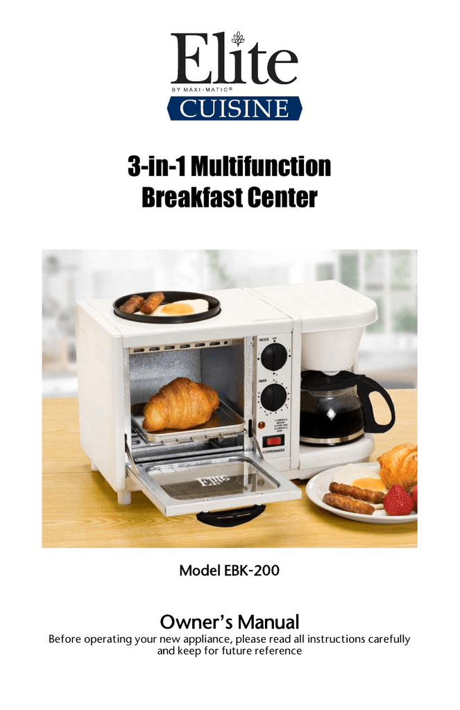 Elite Cuisine EBK-200 3-in-1 Multifunction Breakfast Center, White 