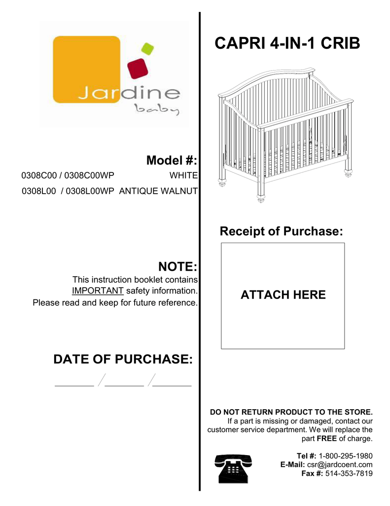 Capri 4 In 1 Crib Jardine Crib Recall Manualzz