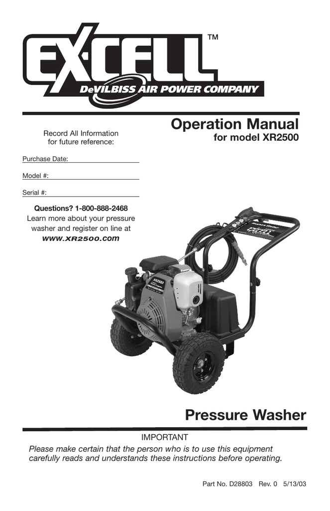 DeVilbiss XR2500 Operation Manual | Manualzz