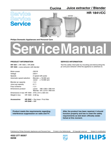 Juice extractor / Blender HR 1841/CC Cucina | Manualzz