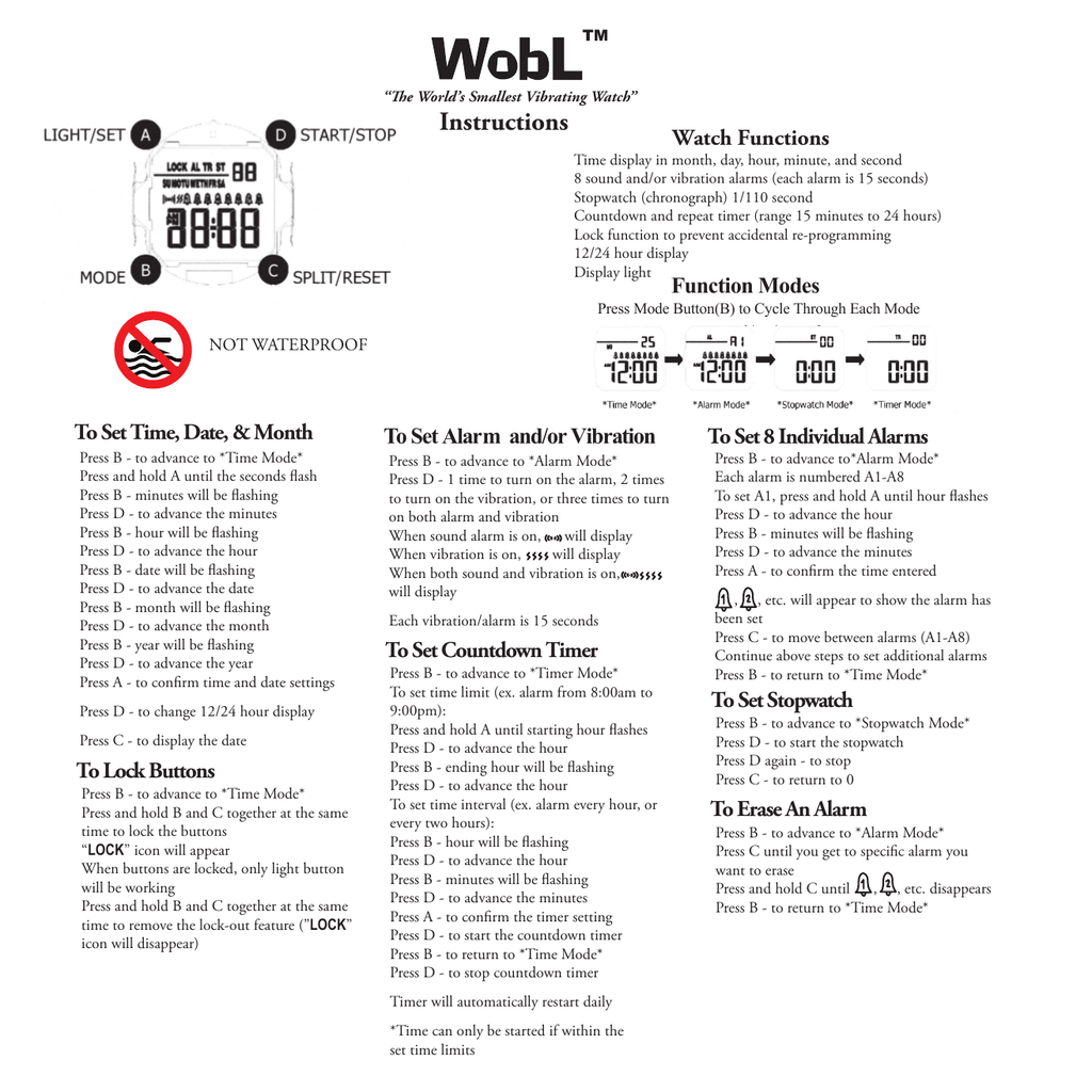 waterproof wobl watch instructions