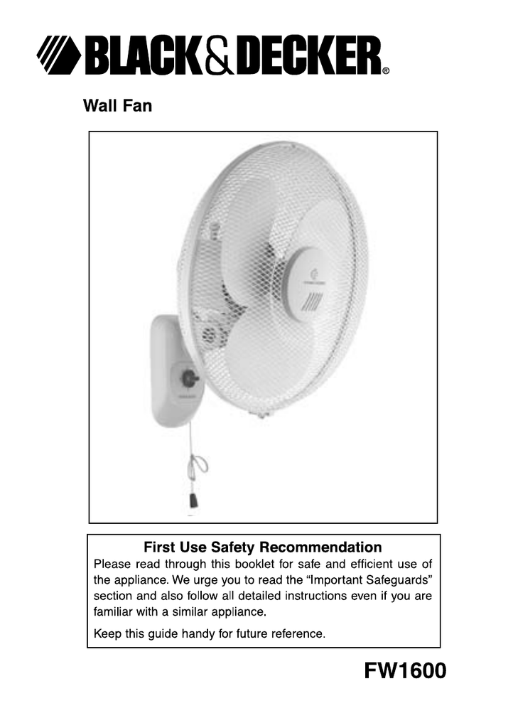 Black Decker FW1600 Fan wall 2 Instruction Manual Manualzz