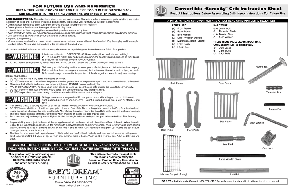 Serenity Crib Instruction Sheet Manualzz