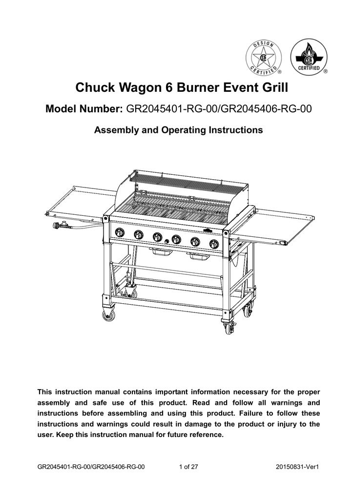 RiverGrille GR2045401RG Chuck Wagon 6Burner Event Propane Gas Grill