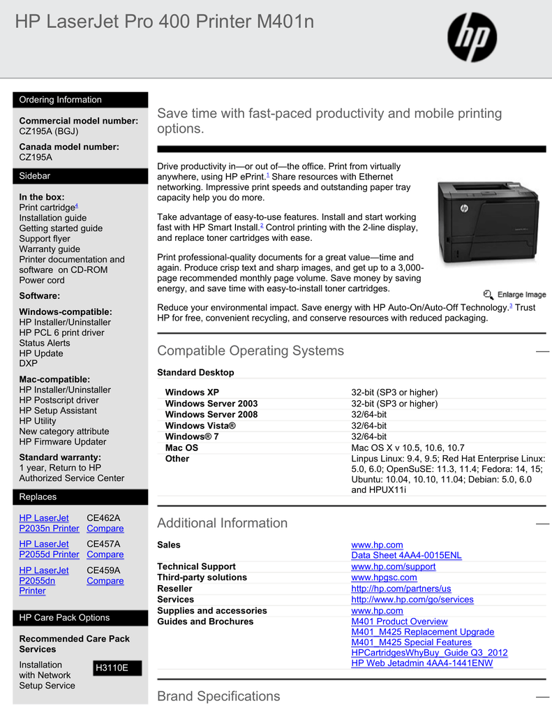 Hp Laserjet Pro 400 Printer M401n Manualzz