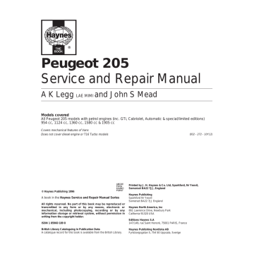A to P Workshop Manual 0932 Haynes Peugeot 205 Petrol 83-97 A to P Workshop Manual 0932 Haynes Peugeot 205 Petrol 83-97