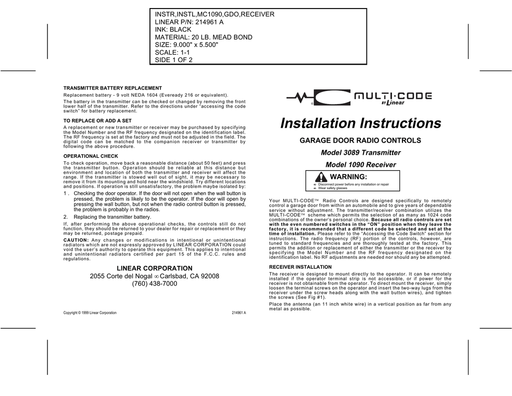 Multi Code Garage Door Opener Manual