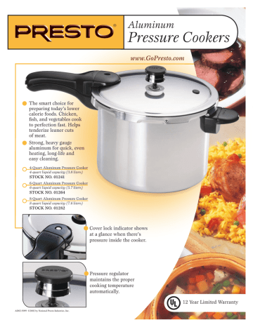 Presto stovetop discount pressure cooker manual