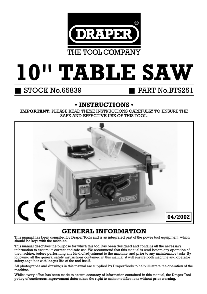 10 Table Saw Draper Tools Manualzz 10 Table Saw Draper Tools Manualzz