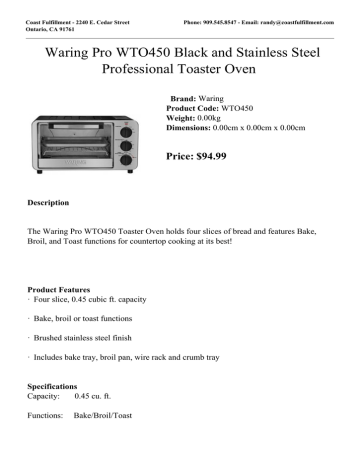 waring toaster oven wto450