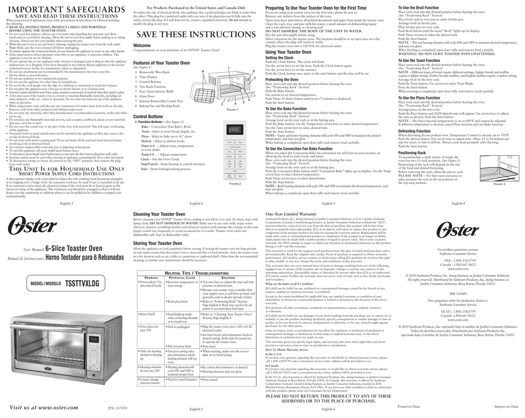 User manual Oster TSSTTVFDMAF (English - 23 pages)