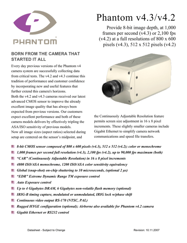 Phantom V4 3 And V4 2 Maximum Recording Speed Vs Image Size Manualzz