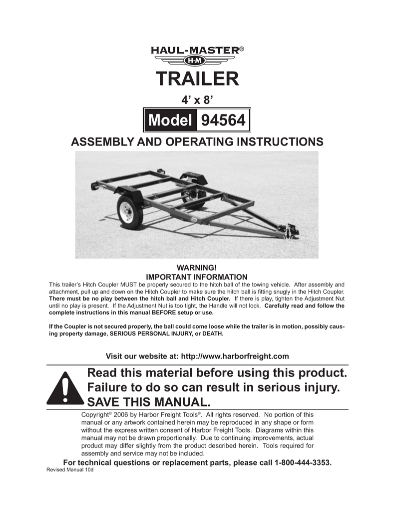 HAUL MASTER 94564 Assembly And Operating Instructions Manual Manualzz